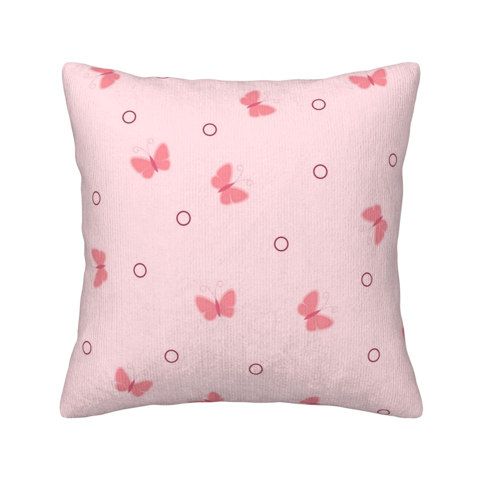 Housse coussin papillons roses en velours pour salon cocooning