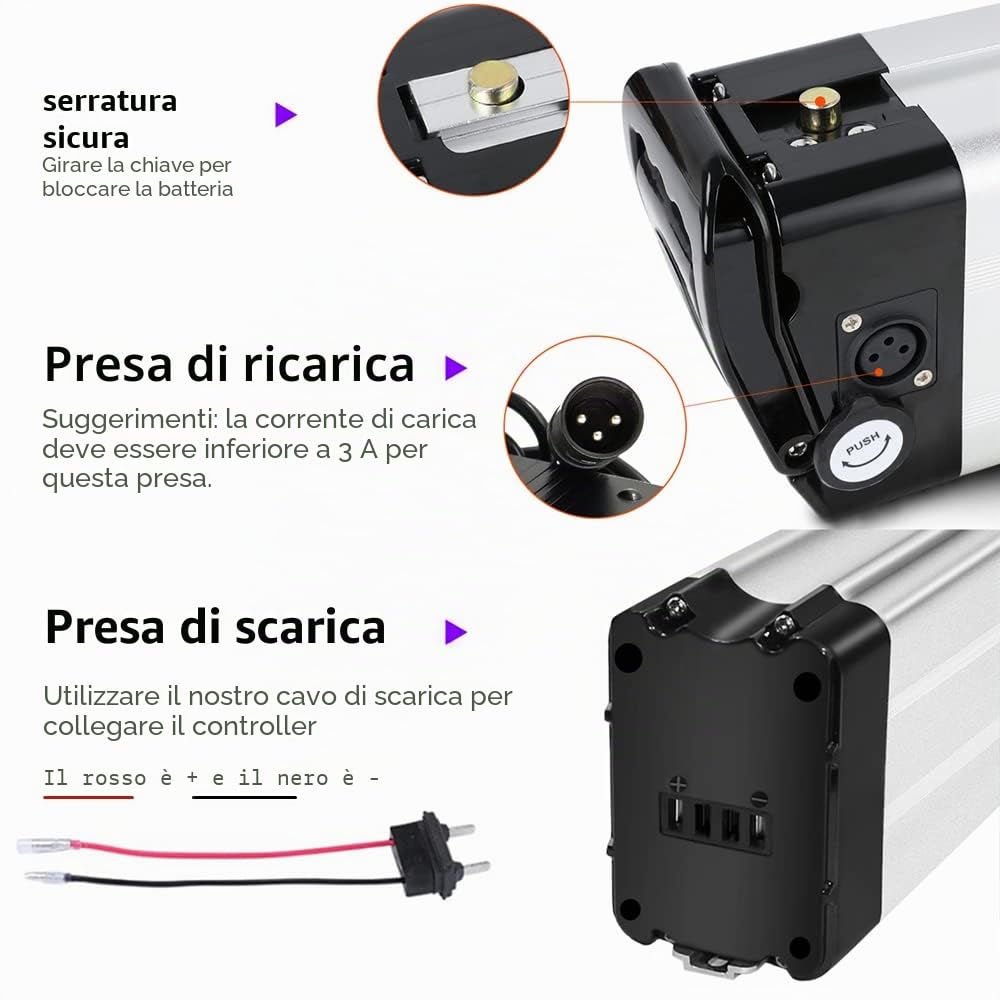 X-go Batteria Ebike 48V 13AH 2 Pin con Caricatore e Cavo di Scarica 2 Pin per Motore 250W 350W 500W 750W, Batteria per Bici Elettrica