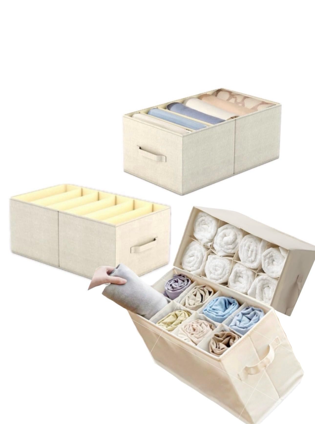 Heavy Duty Drawer & Dressing Storage and organization - Versatile organizer bins Solution, clothes,socks,accessories, for Room, Baby, Kitchen, & Kids Playroom (Beige, 7,8,9,12).