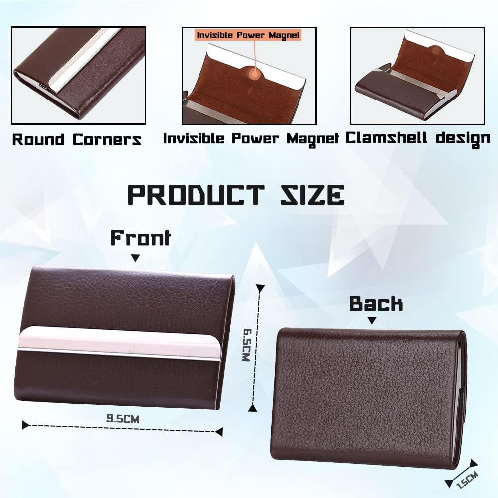 Waylipun Business Card Holder, Professional PU Leather & Stainless Steel, Unisex Adults, Modern, Coffee, Slim - Image 4