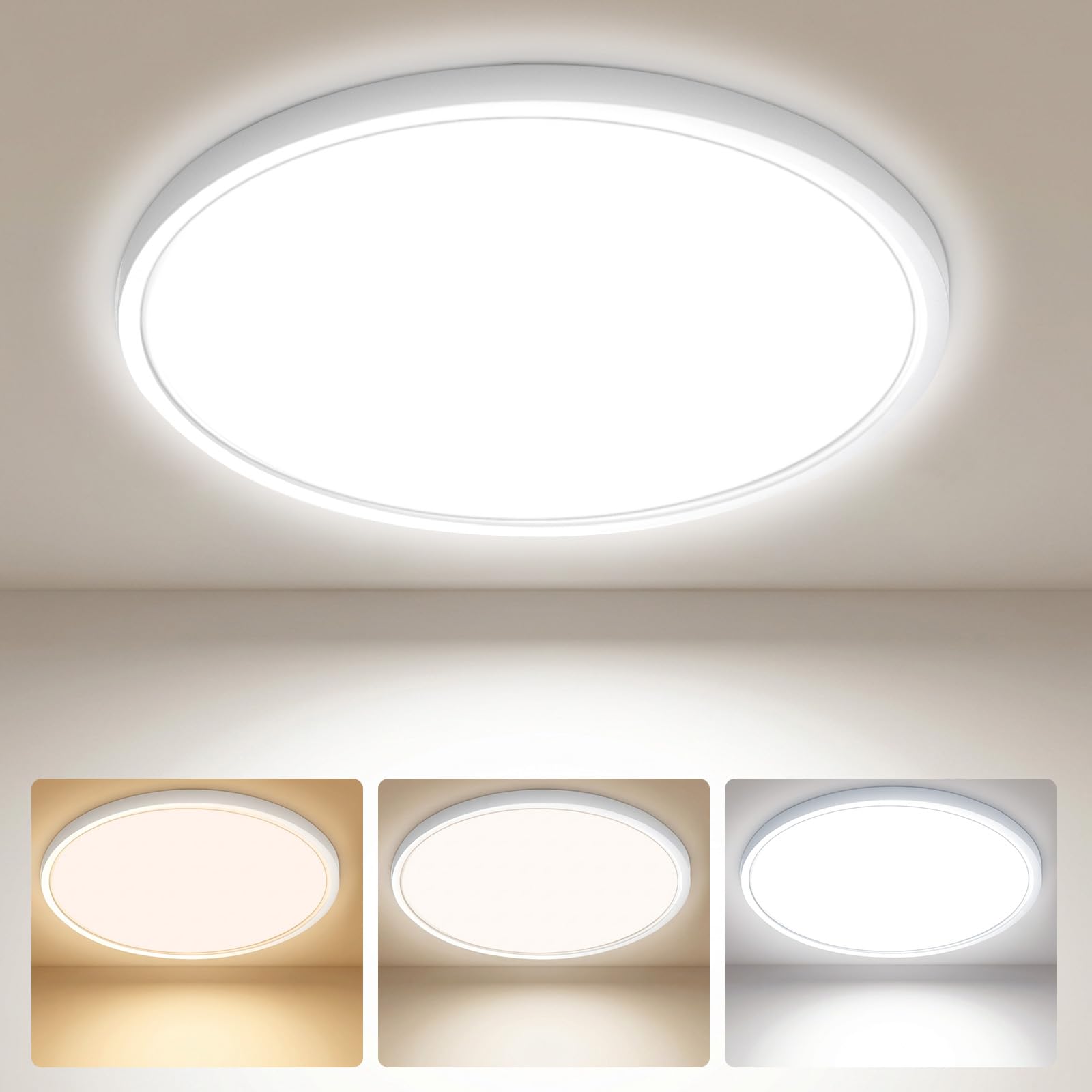 Yexati Ceiling Light, LED Round Bathroom Light, 50cm Modern Flat Ceiling Lamp, IP54 Waterproof Flush Ceiling Lights Lamp for Office Living Room Hallway Bedroom Kitchen Toilet -White