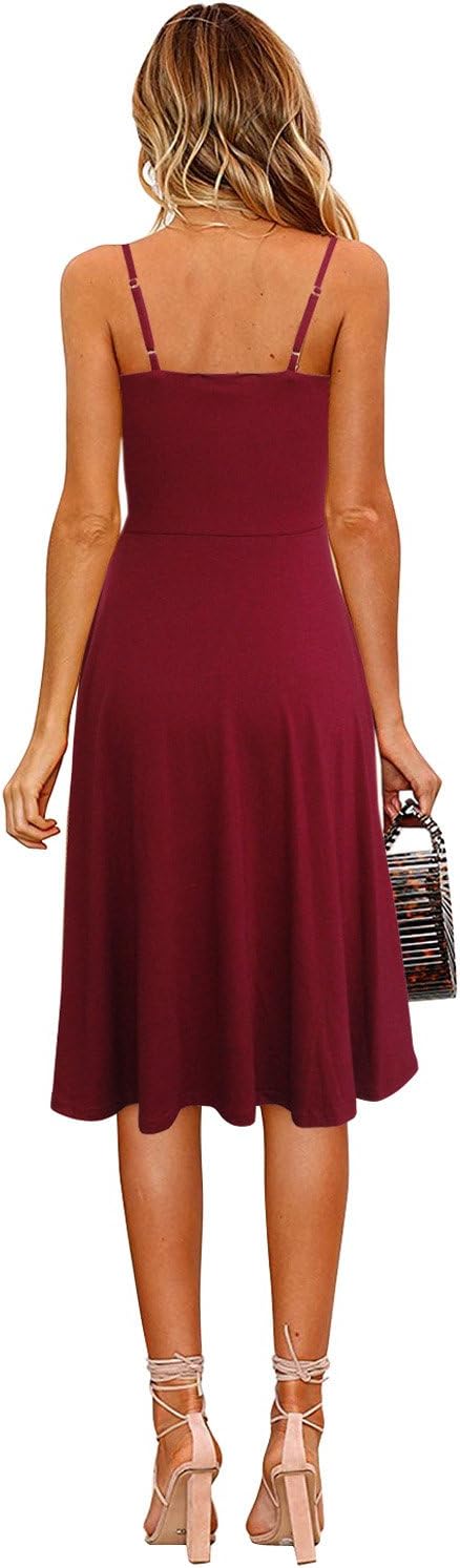 Berydress Women's Casual Beach Summer Dresses 2025 Solid Cotton Flattering A-Line Spaghetti Strap Button Down Midi Sundress - Image 2