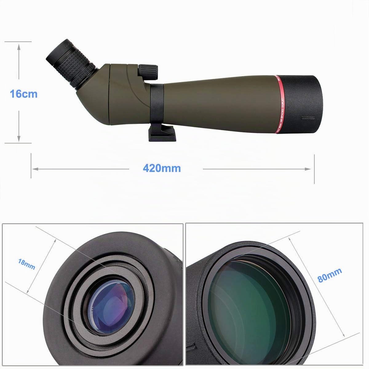 Svbony SV13 20-60X80 Longue Vue, HD Porro Prisme FMC Optique Étanche Monoculaire Longue Vue pour Tir Sportif, l'Observation des Oiseaux (avec Grand trépied)