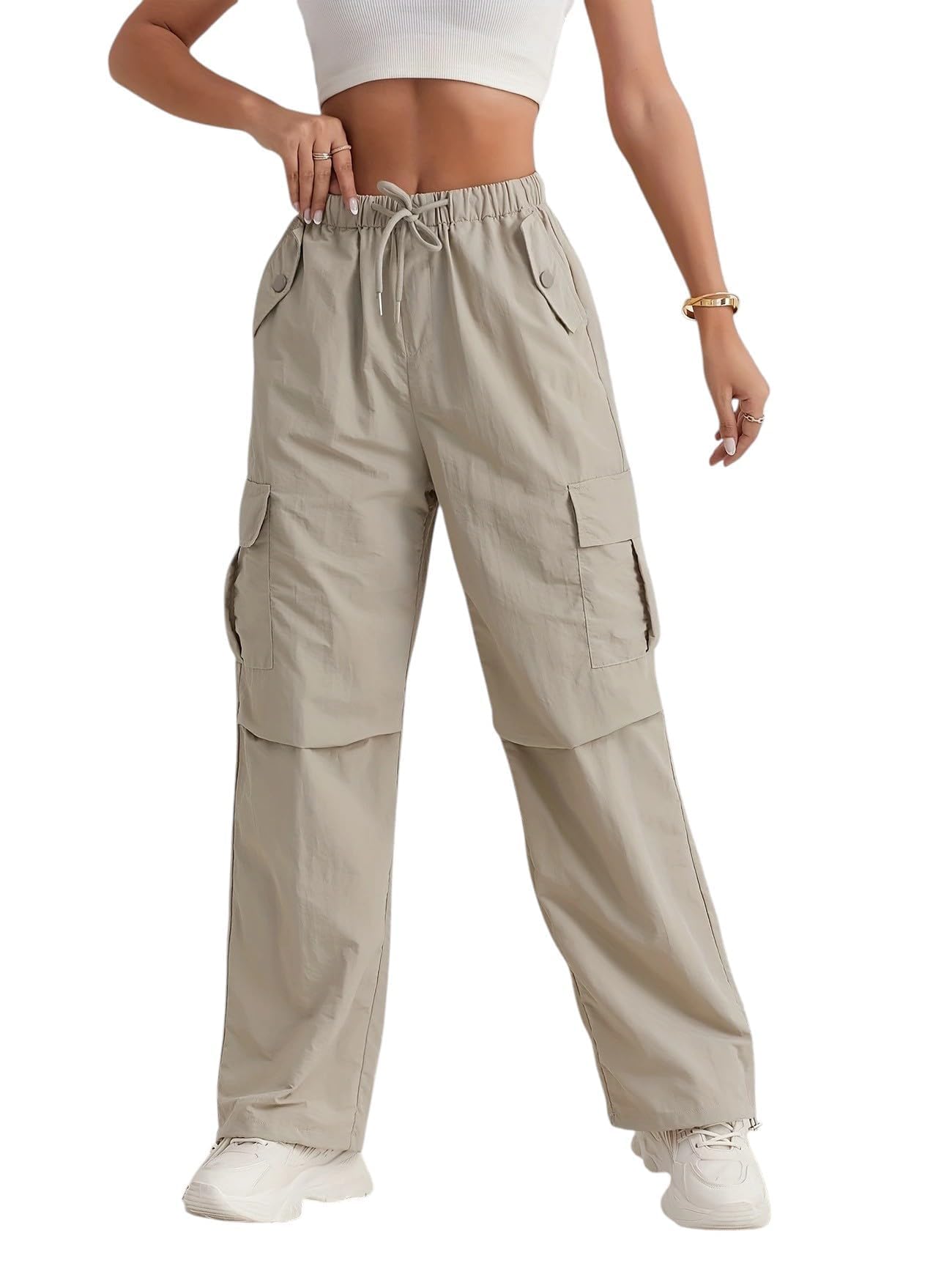 deelmo Women's High-Waist Relaxed Fit Cargo Pants | Multi Utility Pockets Trouser | Cargo Trouser | Women Baggy Pant | Adjustable Drawstring Waistband-picture-51