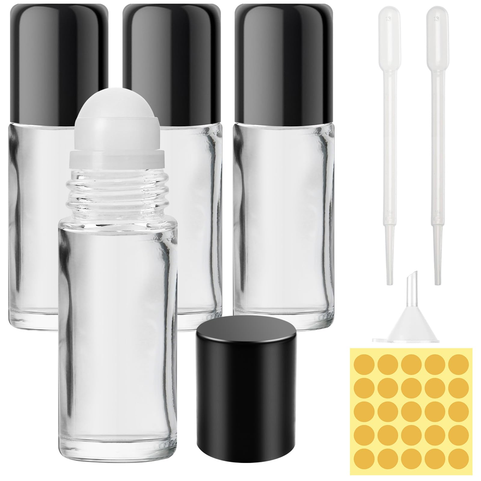 4Pcs 30ml Roll on Huiles Essentielles, Flacon Roll on Vide en Verre, Flacon Roller D'huiles Essentielles avec Compte-gouttes, Autocollant pour Aromathérapie, Huiles, Parfum