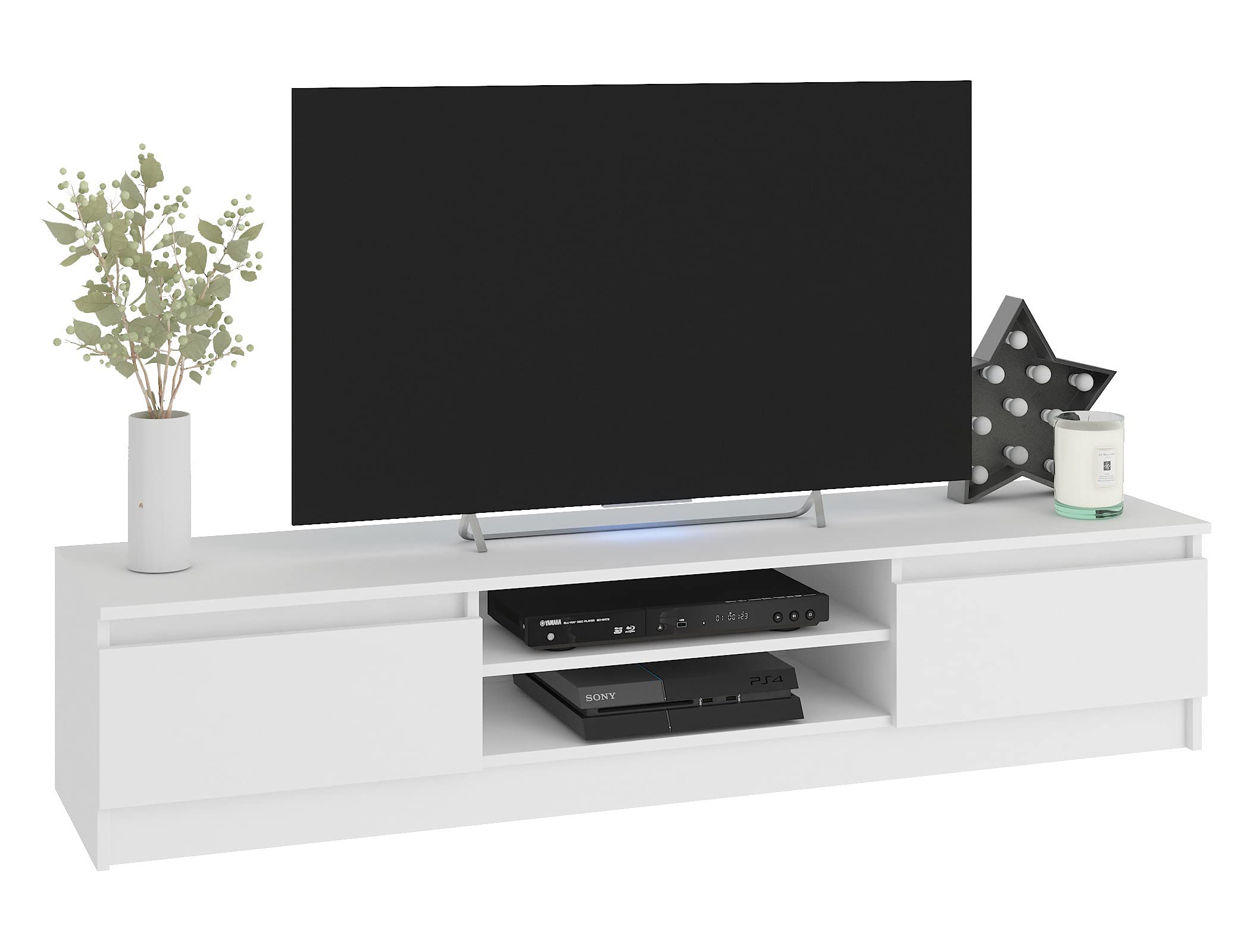 AKORD | Set di mobili 2 Armadi a muro e Mobile per TV | Mobiletto Porta Televisione Soggiorno | Set di Mobili da Salotto Camera da Letto | Piano Laminato | Moderno |Bianco