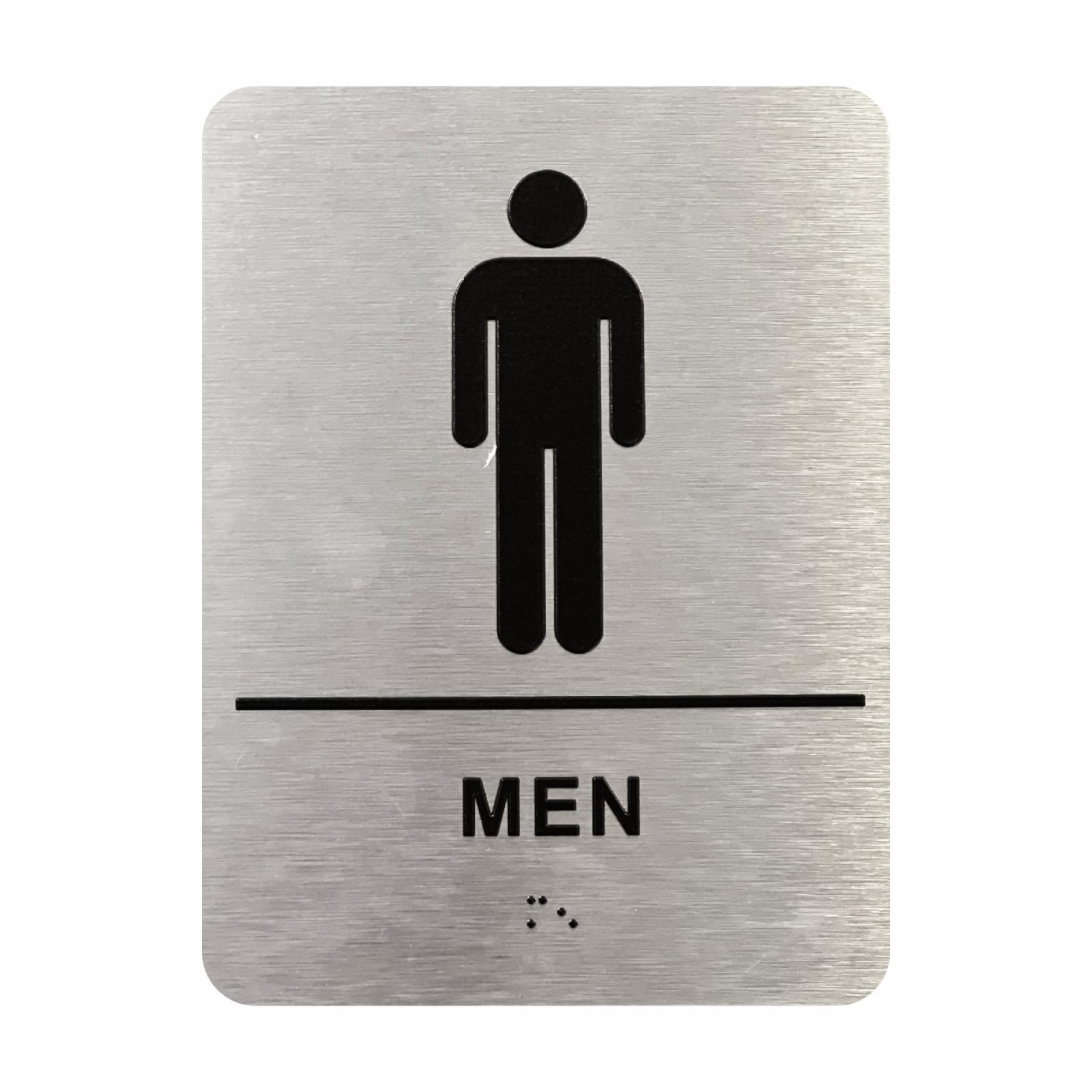 Blink Signs Bathroom Sign - ADA Compliant Restroom Wheelchair Accessible, Raised Icons, & Grade 2 Braille - Includes Adhesive Strips for Easy To Install - 6" W x 8" H (Brushed Aluminum) (Men