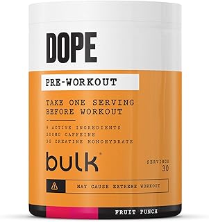 Bulk Poudre Pré-Workout Dope | Punch aux Fruits | 3g Creatine per Serving | 200mg Caffeine | Citrulline Malate & Arginine AKG | Beta-Alanine | Energy, Focus & Performance | 510g Supplement