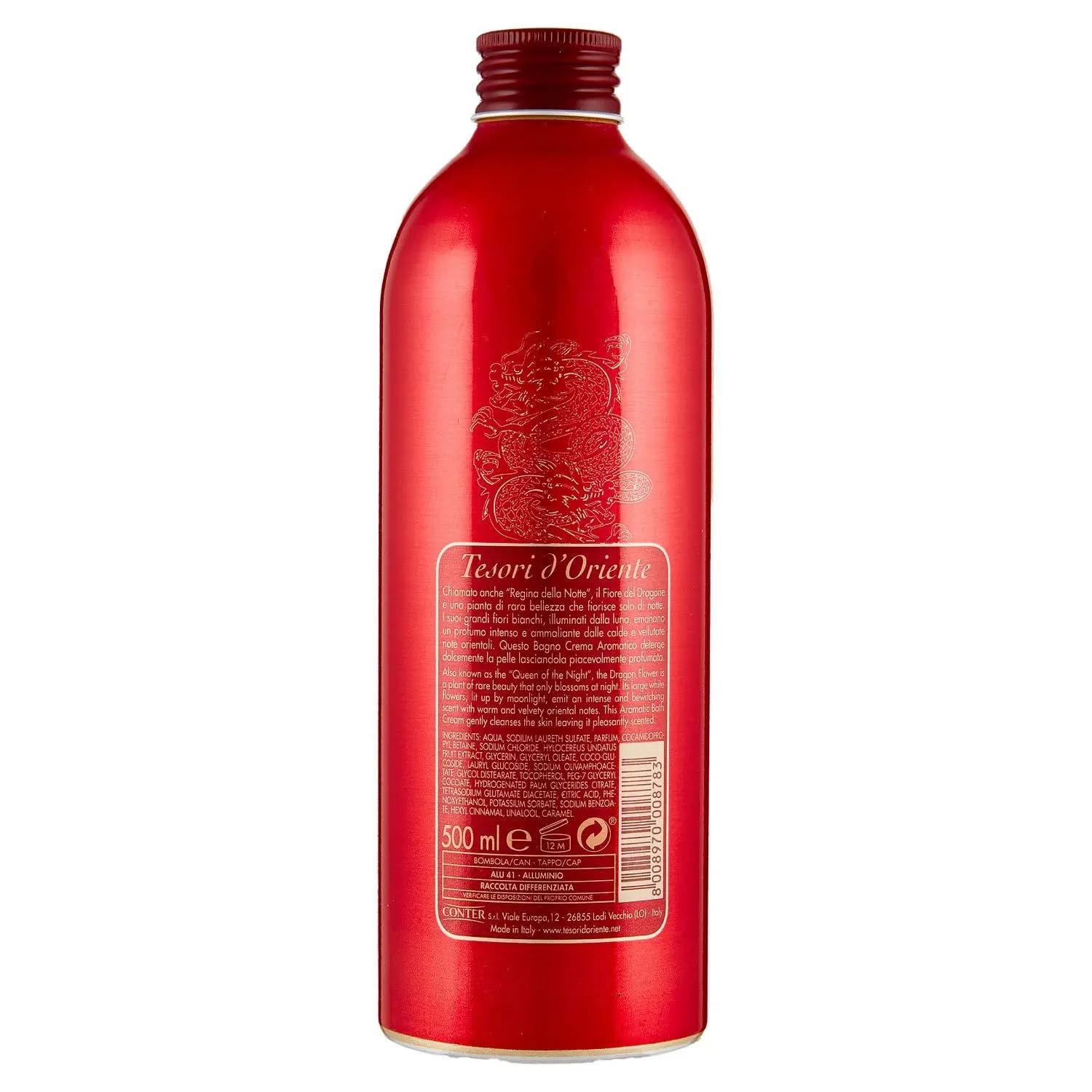 8x Tesori d'Oriente Bagno Crema Fiore del Dragone,Schaumbäder mit Weiße Blumen,Reinigen die Haut und spenden Nährstoffe und Feuchtigkeit,500ml + Beni Culinari Kostenloser Schlüsselanhänger