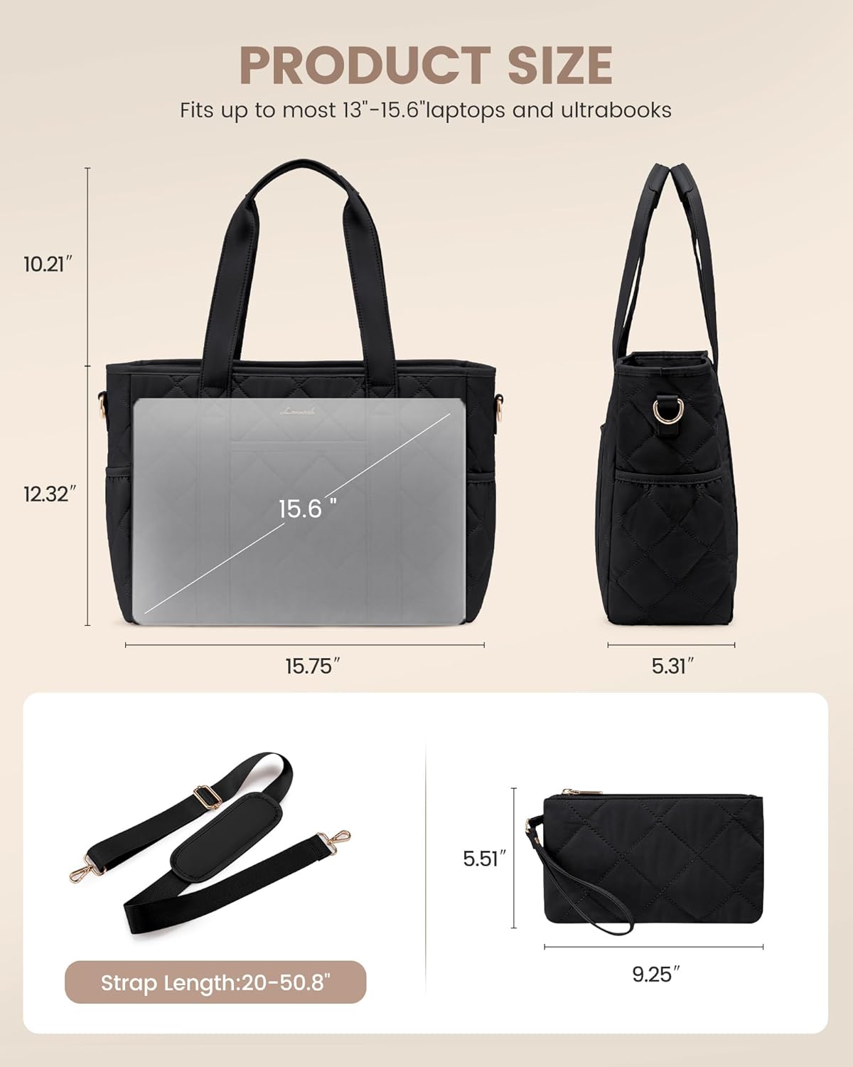 LOVEVOOK Tote Bag for Women, Puffer Work Tote Bag with Zipper, Quilted Nurse Teacher Shoulder for Daily,Travel,Gifts for Her - Image 6