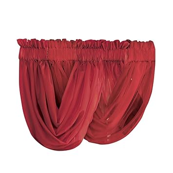 Collections Etc Scoop Two-Piece Rod Pocket Solid-Colored Sheer Valances for Windows, Decorative Accent and Added Privacy for Any Room in Home, Burgundy