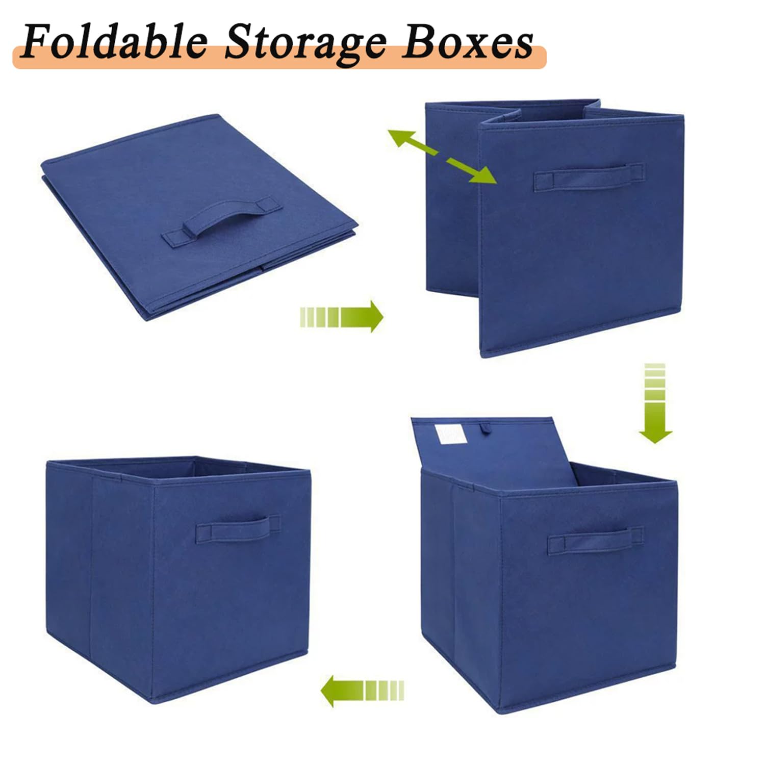 Cajas de almacenamiento con asas, organizador de almacenamiento plegable para estantes, armario, hogar, oficina, ropa, cestas de juguetes (6 unidades, 28 cm, negro)
