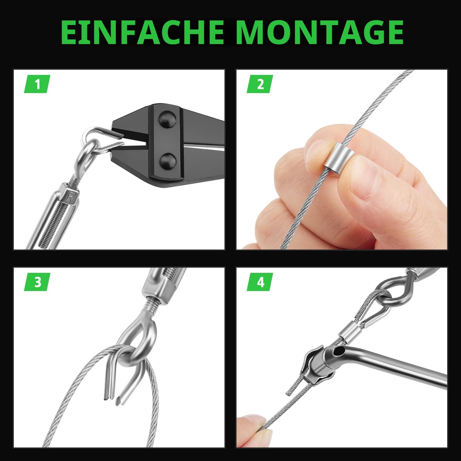Besdiyart 70 Stück Stahlseil Set, 30M 3mm Drahtseil PVC beschichtetes 304 Edelstahlseil mit Drahtseilschneider, Drahtseilspanner Set mit Ösen Seilspanner zum Aufhängen