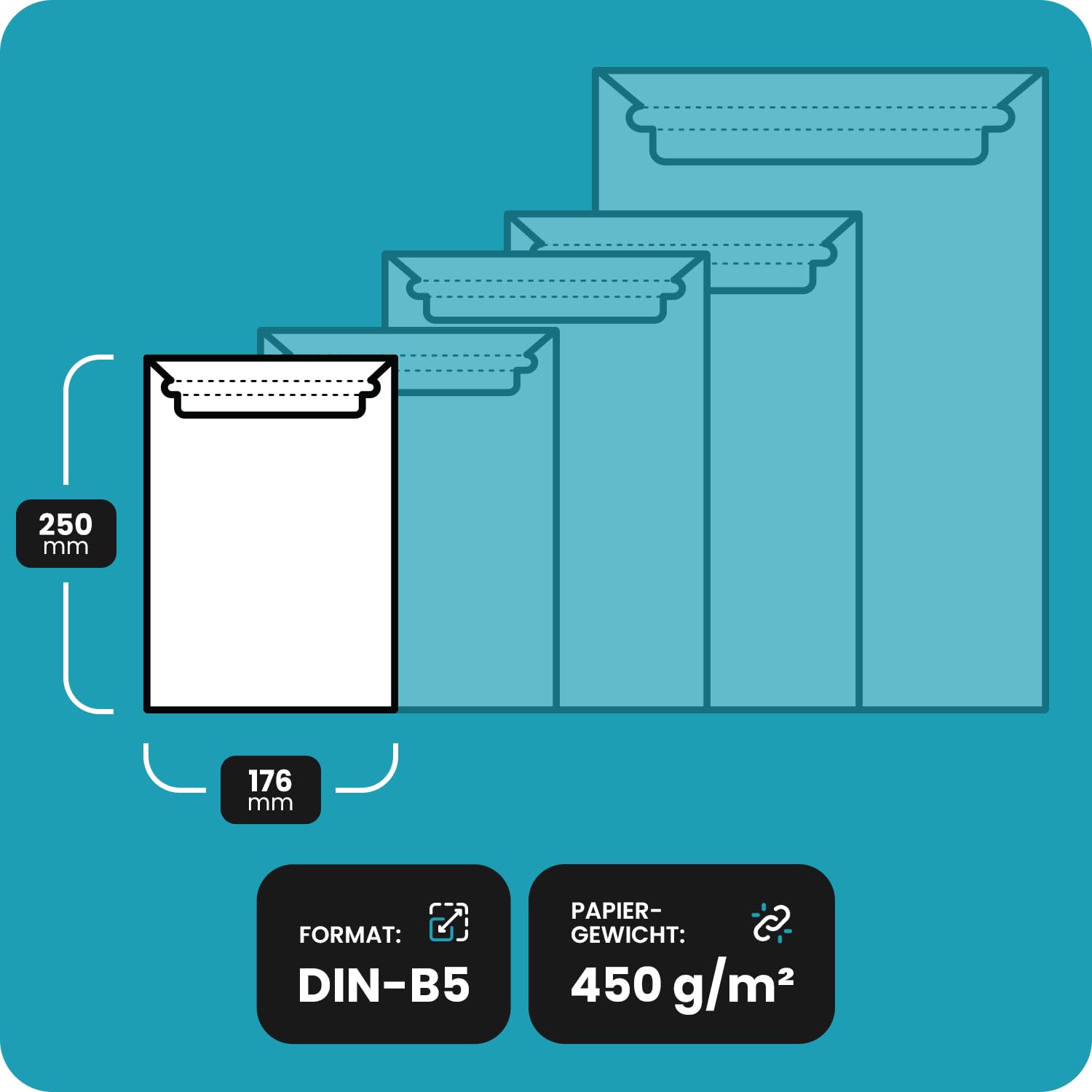 Netuno 25 enveloppes d'expédition blanches B5 en carton compact 176x250 mm 450g rabat droit pochettes compact en carton pour correspondence documents brochures photos images calendriers muraux