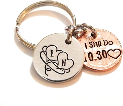 Miniatura 6 de Llavero personalizado de aniversario de boda con texto en inglés "I Still Do" para hombres y mujeres, regalo para marido y mujer, plateado