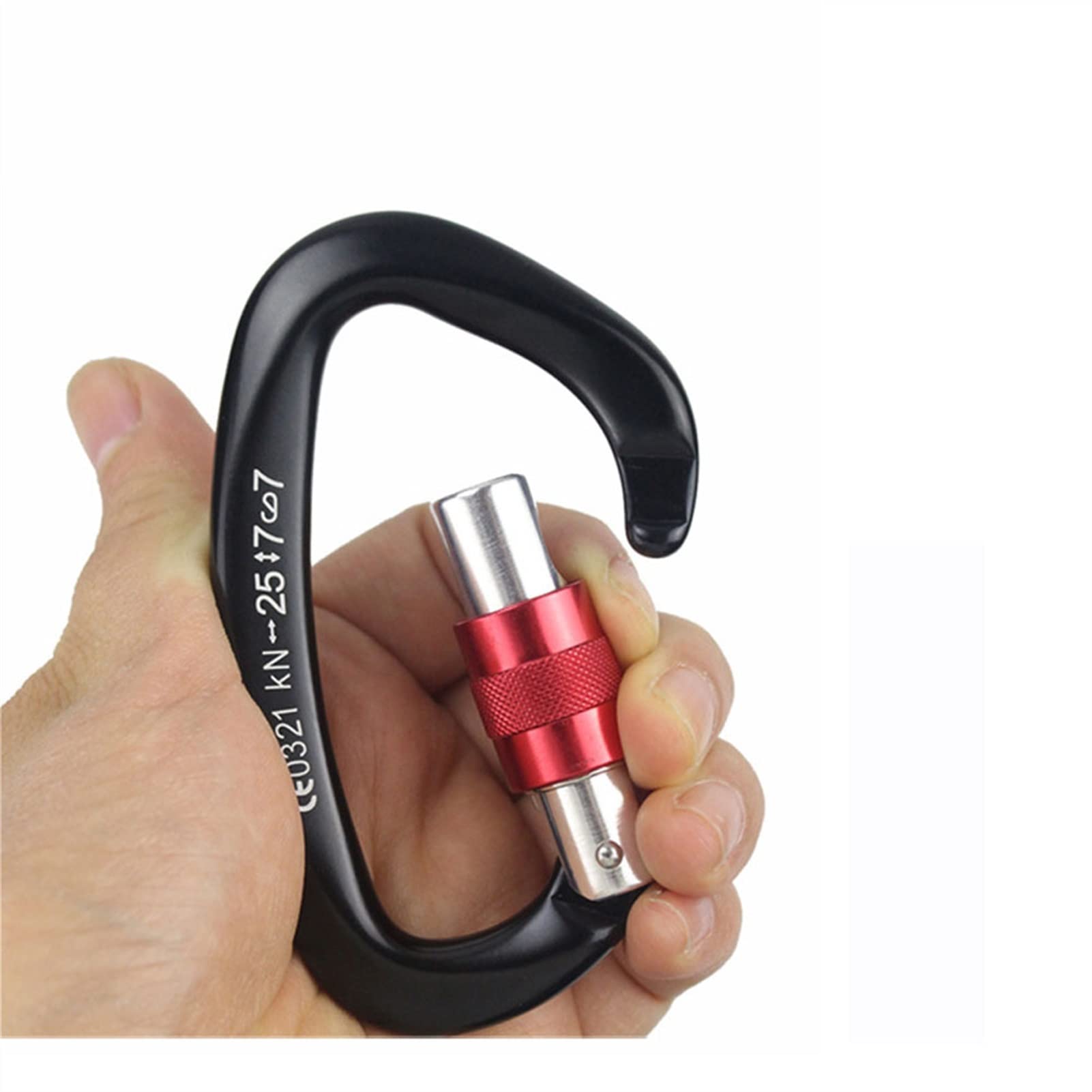 Karabinerhaken, 25KN Bergsteigen Höhlenerkundung Klettern Karabiner D-förmige Sicherheit Master Screw Lock Schnalle Escalade Ausrüstung
