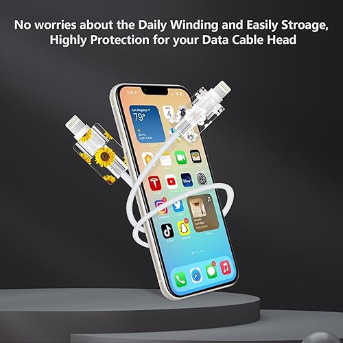 Miniatura 4 de Fryla - Protector de cable de carga para iPhone con bonito patrón floral duradero, protector de cable de carga para iPhone, protector universal de