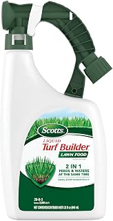 Scotts Liquid Turf Builder Lawn Food 32 oz - Feeds & Waters All Grass Types at Once, Covers 2000 sq ft