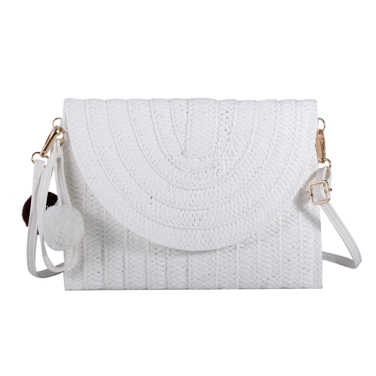 Syrads Bolso de mano de paja de noche para mujer Bolso de playa de verano Bolso de sobre tejido de paja