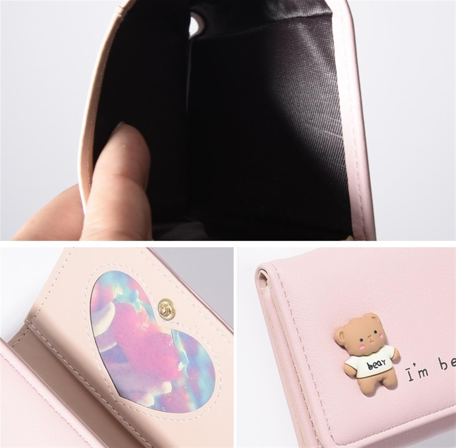 PorząDek W śRodku Portfel Niedźwiedź Z Krótką Klamrą, Portmonetka Na Zamek Błyskawiczny Dla Dziewczynek, Kieszonka Monety, Etui Karty Do PodróżY(Pink)