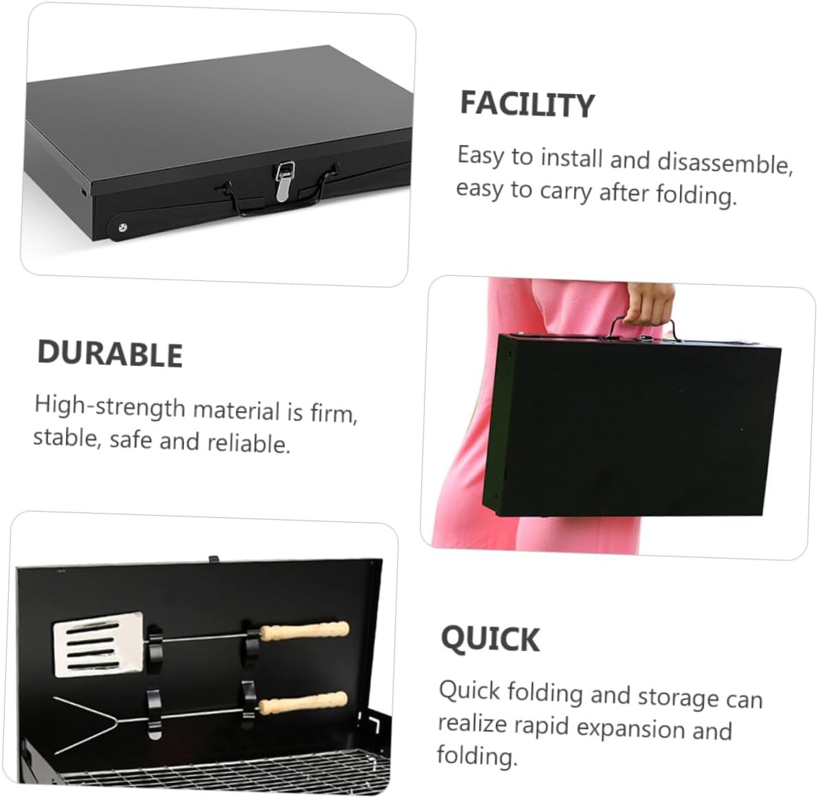 Ciieeo Portable Bbq Grill Folding Camping Barbecue Stove with Accessories, 44x27x47cm Outdoor Portable Barbecue Stove for Hiking and Picnic