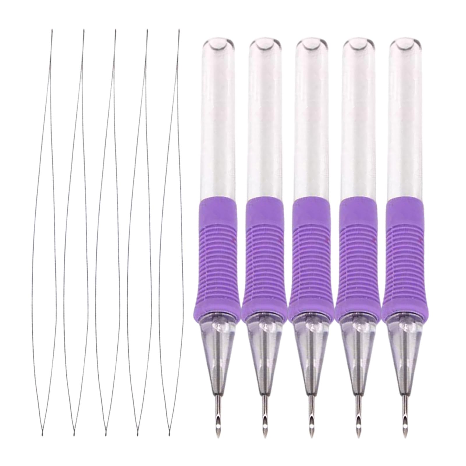 5Pcs Embroidery Punching Needle Set with Threader ABS Pen Beginner Punching Set Stitching Tool