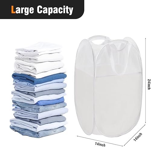 Miniatura 103 de Cesta de malla desplegable para ropa sucia con asas duraderas - Cesta plegable portátil para dormitorio, baño y viajes (azul, paquete de 3 unidades)