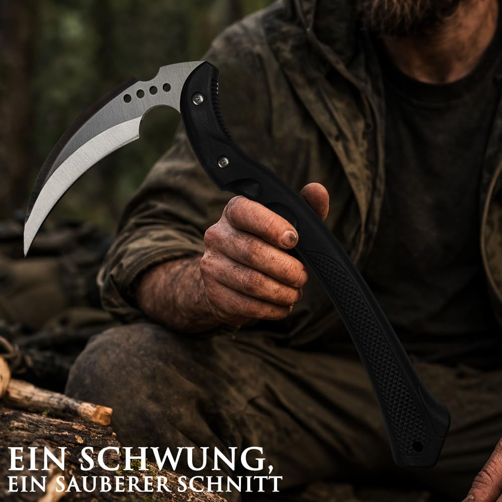 Outdoor Kama Sichel 40 cm – Bushcraft Gartenwerkzeug mit 3Cr13 Edelstahlklinge – Japanische Sichel für Gartenarbeit, Camping, Survival & Outdoor Einsätze
