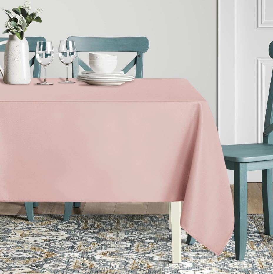 Image of sancua Rectangle Tablecloth - 60 x 84 Inch - Stain and Wrinkle Resistant Washable Polyester Table Cloth, Decorative Fabric Table Cover for Dining Tables, Buffet Parties and Camping, Blush
