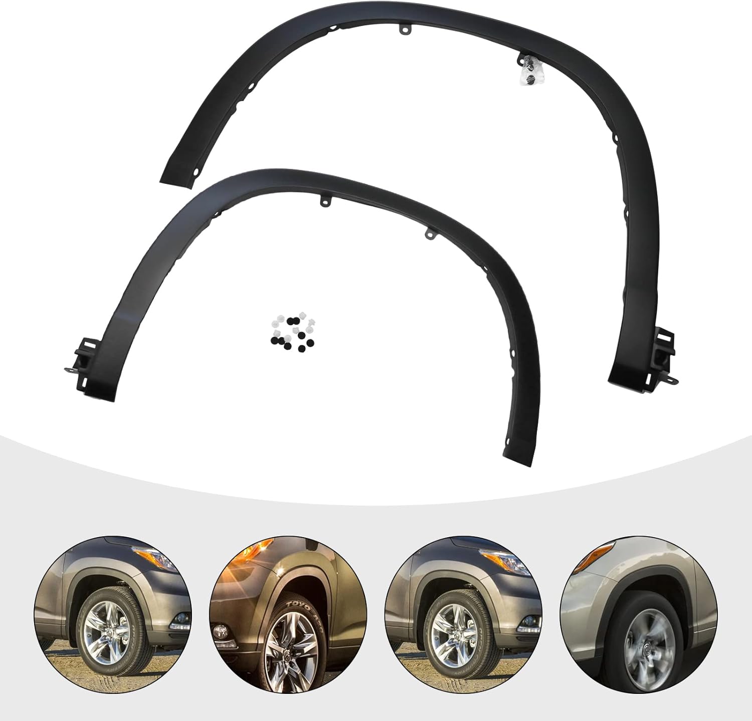 Pair Front Fender Trim Set Compatible with Toyota Highlander 2014-2017 2Pcs Front Fender Flares Wheel Arch Molding Trims Front Driver and Passenger Side Replace for 750850E010 750860E010