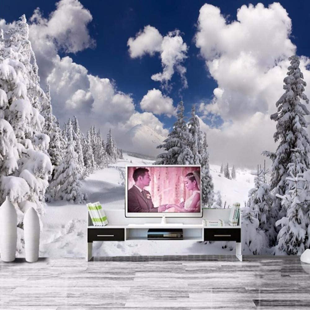 Papel Pintado Mural 3D Cedro De Nieve De Invierno Papel Pintado Mural 3D Papel Pintado De Pared Carteles De Pared Pegatina De Pared Borde Autoadhesivo Ladrillo Baño Dormitorio 200(ancho)x150(alto) cm