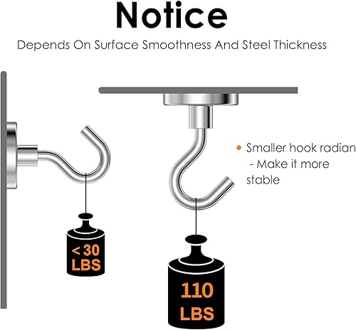 Miniatura 4 de Ganchos magnéticos resistentes, ganchos fuertes de 110 libras para colgar, imán con gancho para crucero, parrilla, refrigerador, paquete de 8
