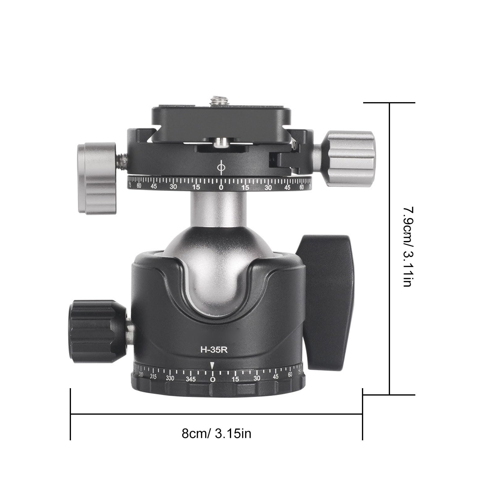 Jectse Głowica Kulowa Aparatu 35 Mm, Głowica Statywu Panoramicznego ze Stopu Aluminium z Mechanizmem Blokady Bocznej i płytką Szybkiego Uwalniania, do Bezlusterkowych Lustrzanek
