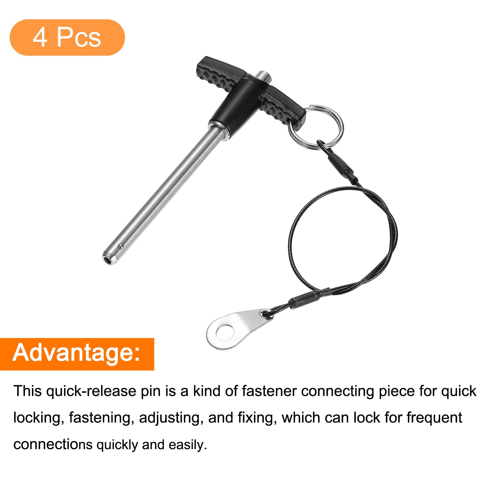 QUARKZMAN 4Pcs Goupilles de Verrouillage de Poignée en T, 6mm x 60mm Longueur d'Utilisation Acier Inoxydable Bouton-Poussoir à Libération Rapide