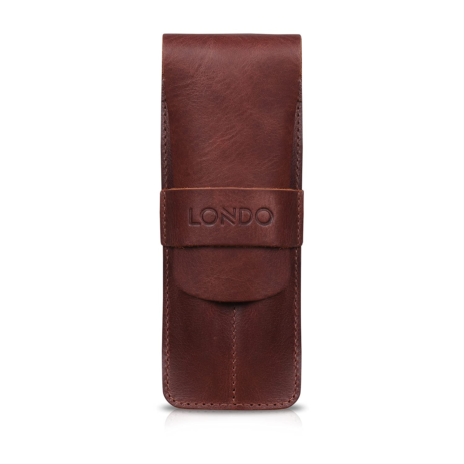 Londo Étui en Cuir Véritable pour Stylos et Crayons avec Rabat Pliant, Trousse de Bureau – Deux Compartiments