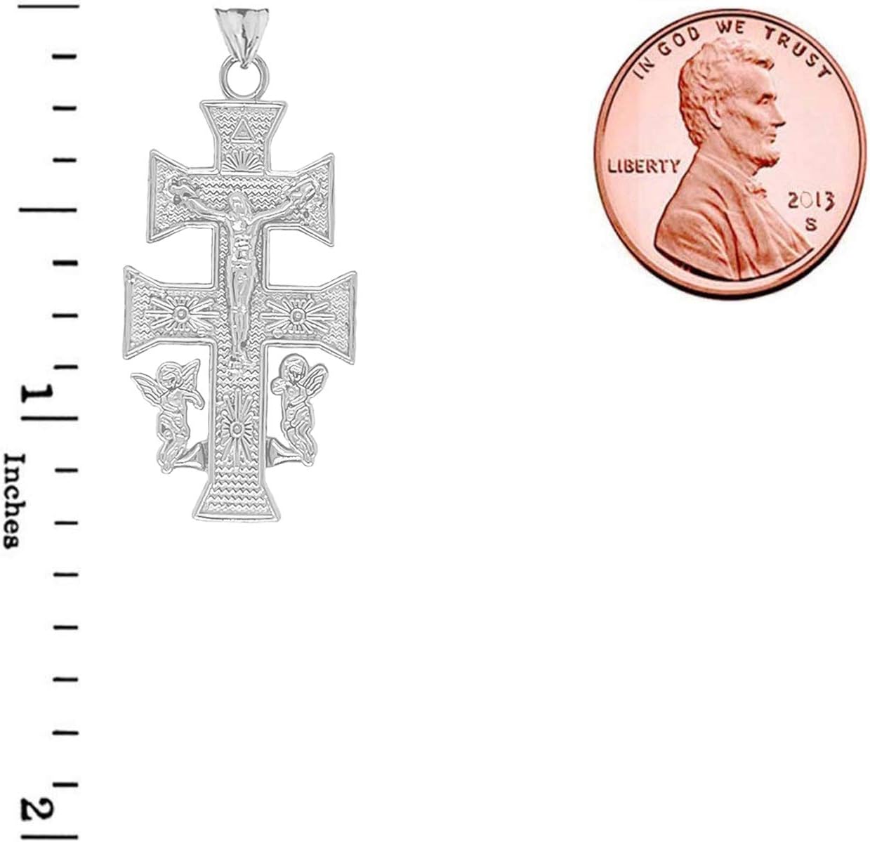 Fine Sterling Silver Caravaca Double Cross Crucifix Pendant Necklace - Image 3