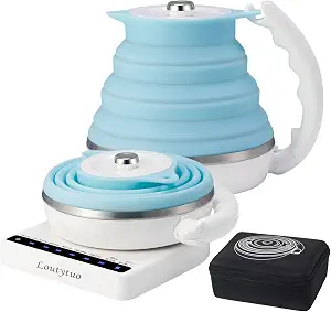 Food Grade Silicone Electric Travel Kettle with Temperature Control, 0.55L, BPA Free, 110-220V, Collapsible with Bag, 6 Preset Temperatures, Keep Warm Function