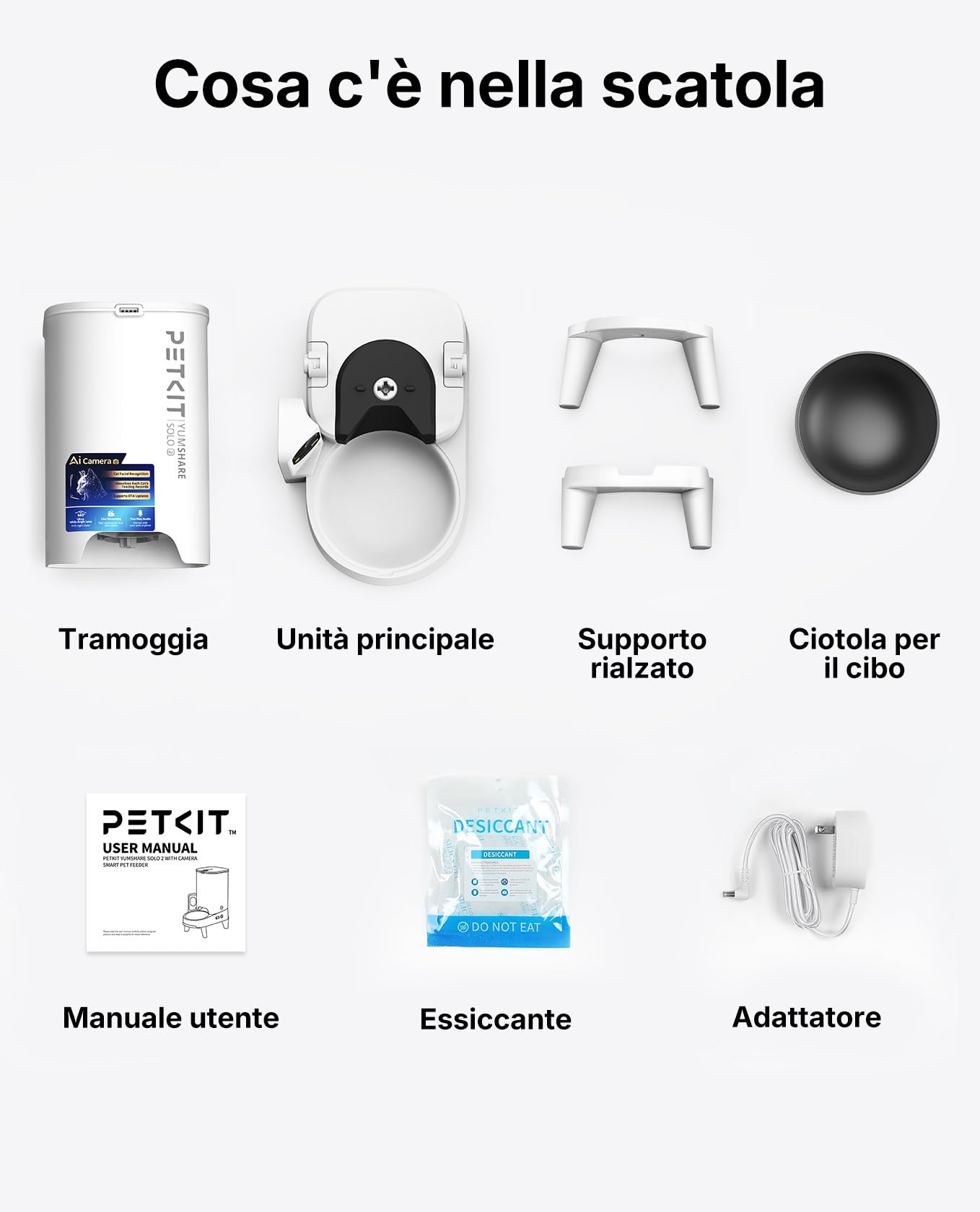PETKIT YumShare Solo 2 Distributore Automatico di Cibo per Gatti con Telecamera HD 1080p, Riconoscimento Multiplo Gatti, Funzioni AI, Wi-Fi 2.4/5 GHz, Capacità 3L, Ciotola in Acciaio Inossidabile