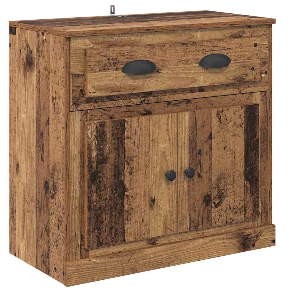 Aparador alto 70 x 35,5 x 67,5 cm, aspecto de madera vieja, con 2 puertas y cajón, para salón, pasillo, cocina, almacenamiento, gabinete moderno