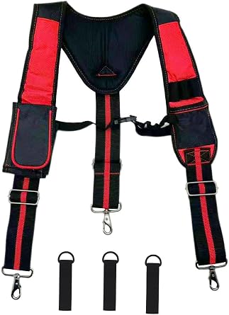 Heavy Duty Tool Belt Suspenders for Men 3 Point Padded Suspenders with Attachment Loops for Men