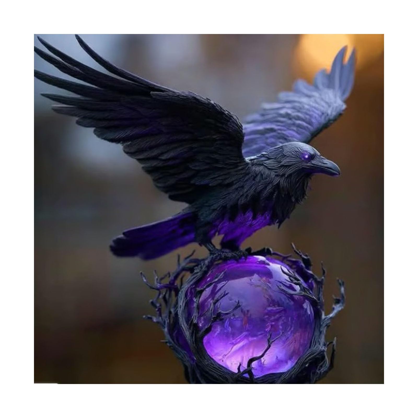 “Raven's Moonlight” Gothic LED Lamp – Gothic lamp, Raven on Glowing Orb with Violet Light, Fantasy Home Decor, Unique Gift for Gothic Collectors, Halloween Enthusiasts, and Book Lovers