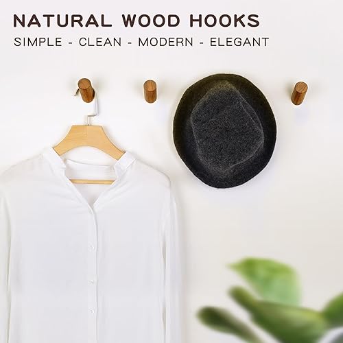 Miniatura 2 de Ganchos de pared de madera, paquete de 2 ganchos para abrigos montados en la pared  Felidio Perchero de madera natural, ganchos resistentes para