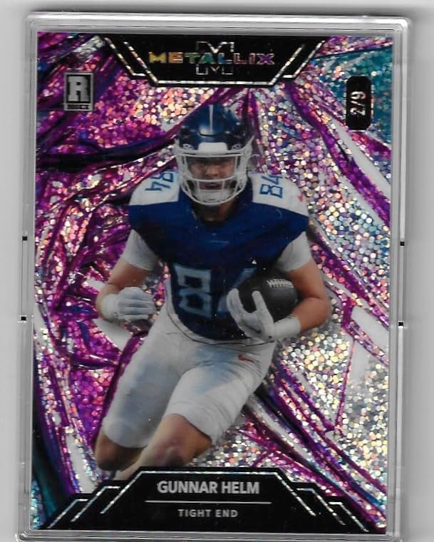 Gunnar Helm Serial Numbered #2/9 Purple Lazers Foil Board WildGlass Rookie Card Collectible Football Card - 2025 Wild Card American Metallix Pro-Look Football Promo #WMG-GH (Titans) Has Not Been Removed From Factory Case