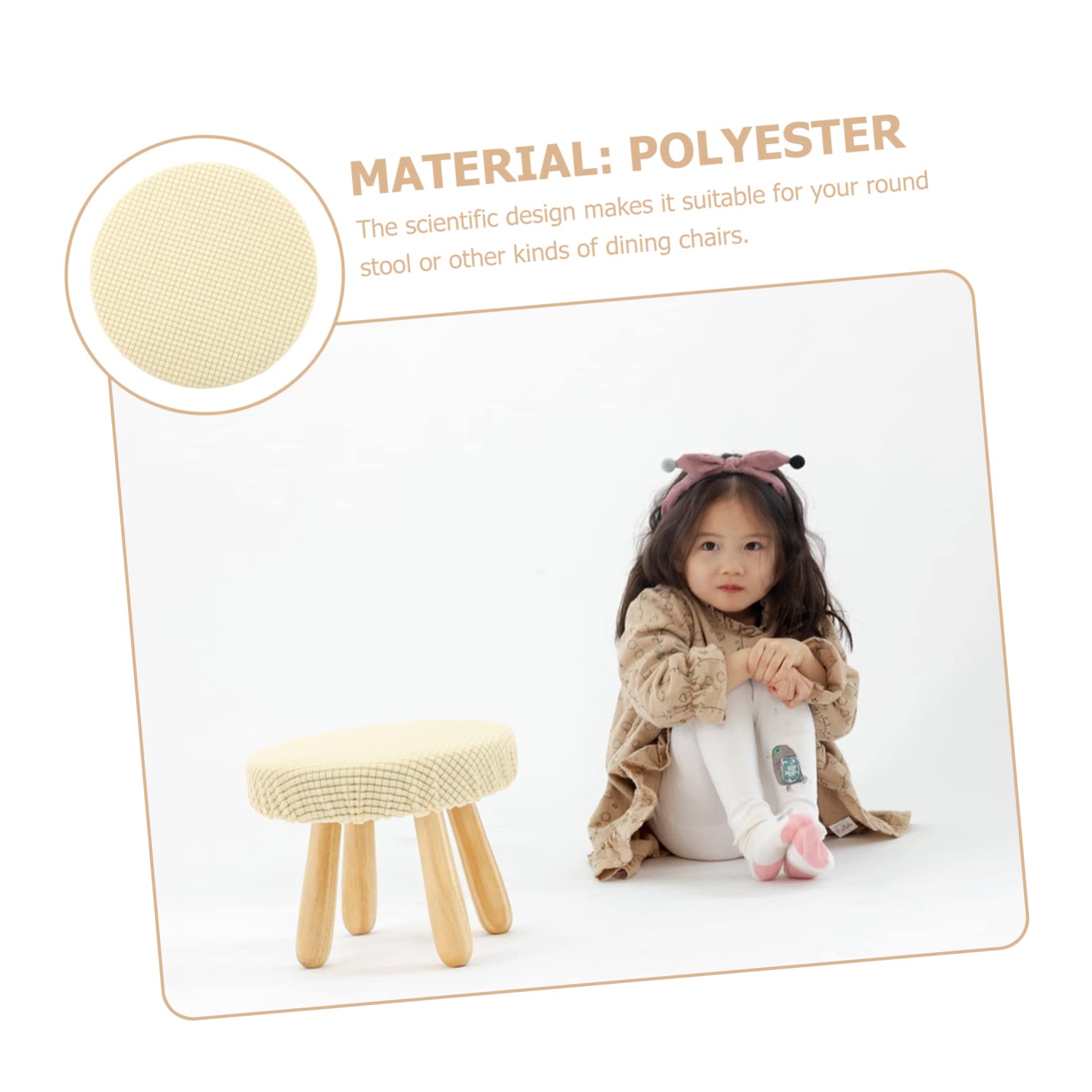 Federe Elastiche Tonde Per Sgabello E Pouf - Copri Puf Beige Quadretti - Taglia Unica 30-55 Cm