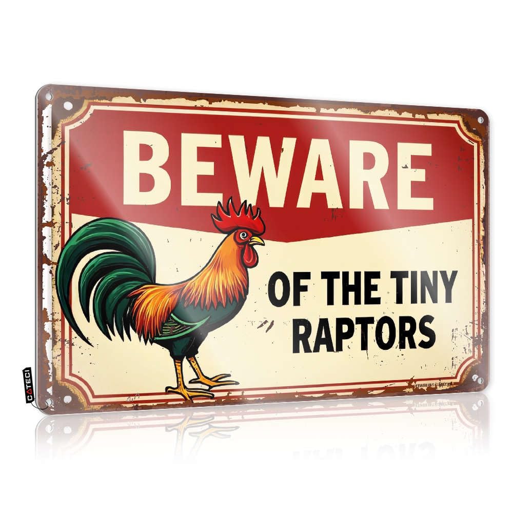 Funny Signs Metal Beware Of The Tiny Raptors Tin Sign Funny Bedroom Decor Decaor Sign(20X30CM)