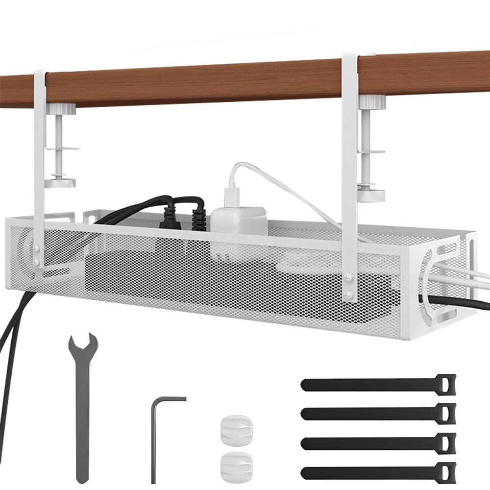 Rppiup Under Desk Cable Management Tray, No Drill Steel Cable Management Under Desk tray