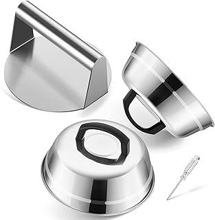 Joyfair 9 Inch Basting Cover & 5.5” Smash Burger Press, Stainless Steel Cheese Melting Dome for Griddle with Non-Stick Hamburger Smasher Grill Presses for Outdoor Grilling Bacon, Meat, Patty