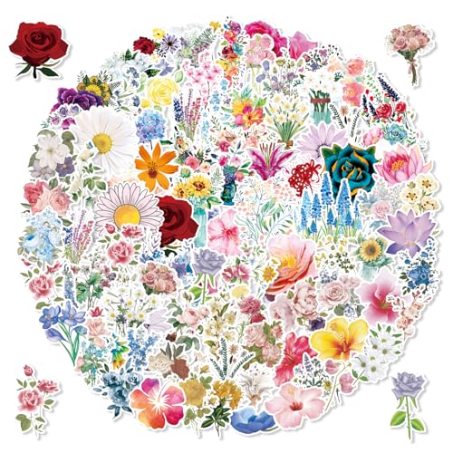 G2PLUS 100PCS Floral Stickers: Waterproof Vinyl Flower Stickers for Journals Scrapbooking Planners Cards Gift Wrapping and DIY Decoration