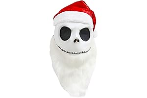 Jack Skellington Santa Mask Costume with Santa Beard Hat