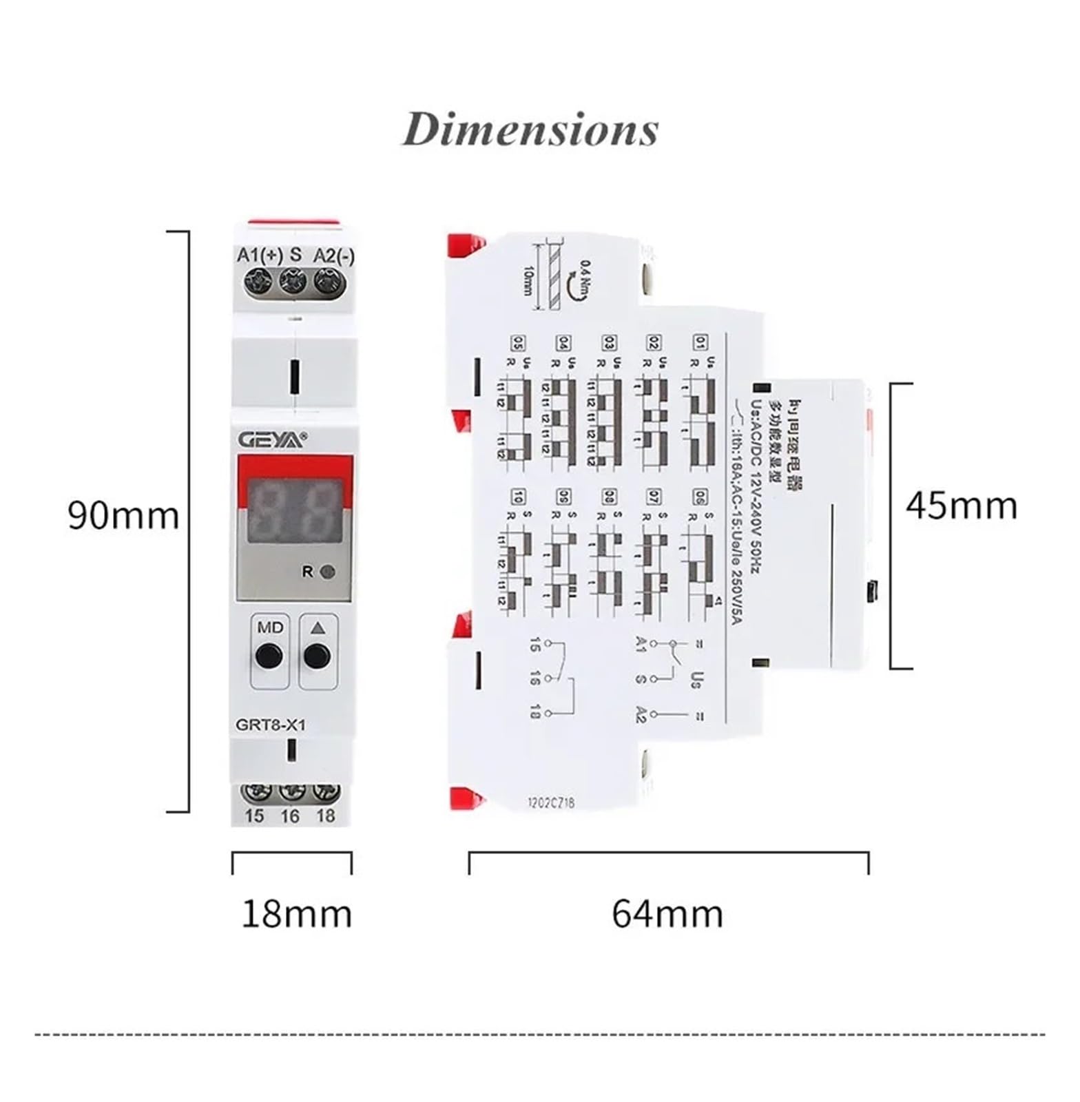 Impulsrelais Multifunktions-Zeitrelais mit Digitalanzeige, 16 A, mit 20 Funktionsoptionen, AC DC 12 V, 24 V, 220 V, 230 V(X1 ACDC12V-240V)